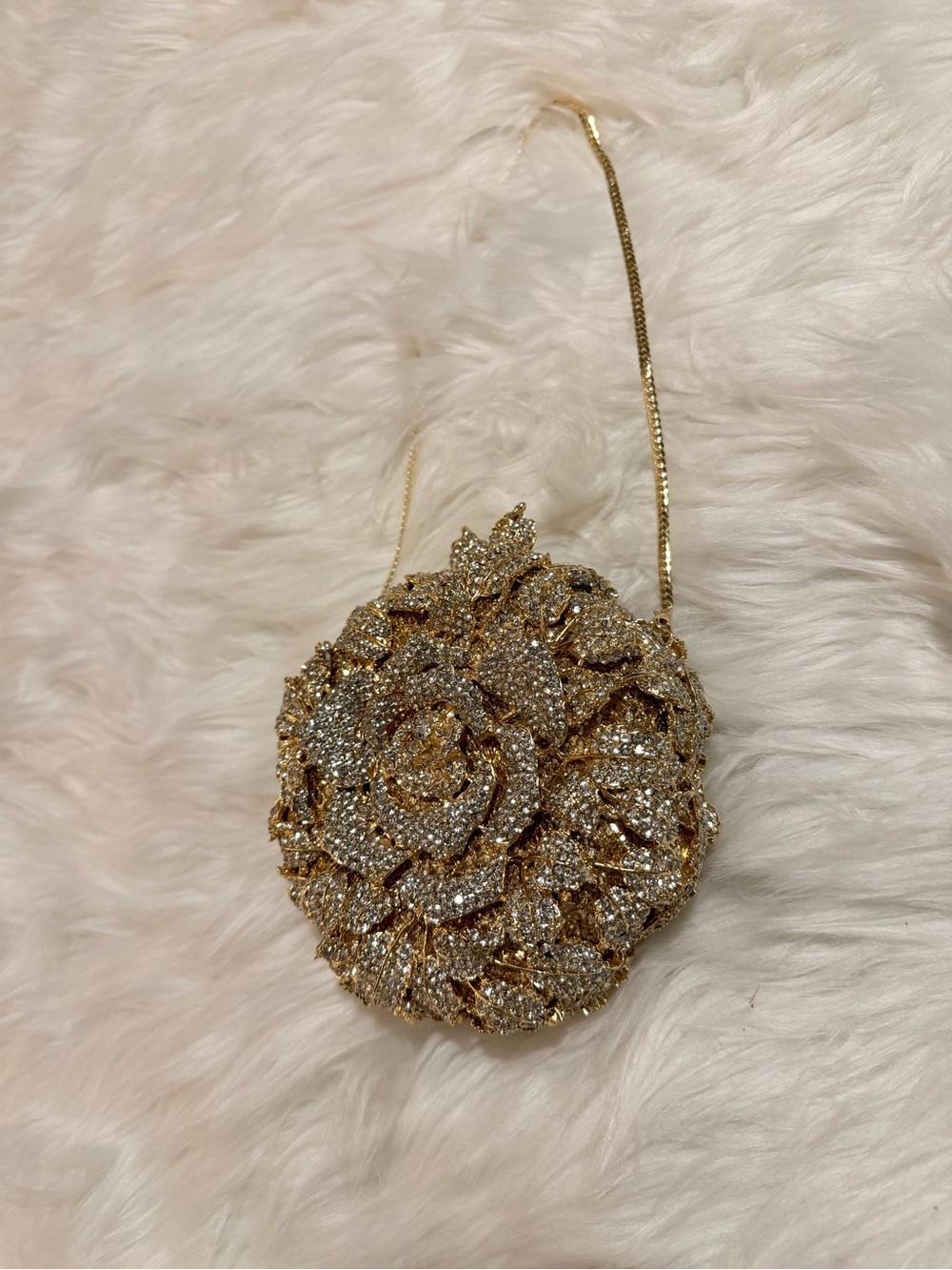 Gold Rhinestone Floral Evening Clutch Crossbody Bag - Picture 4 of 12